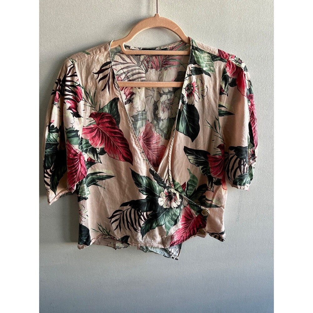 Zara Wrap Top M Tropical Floral Crossover Beach Resort Coastal Vacation Travel